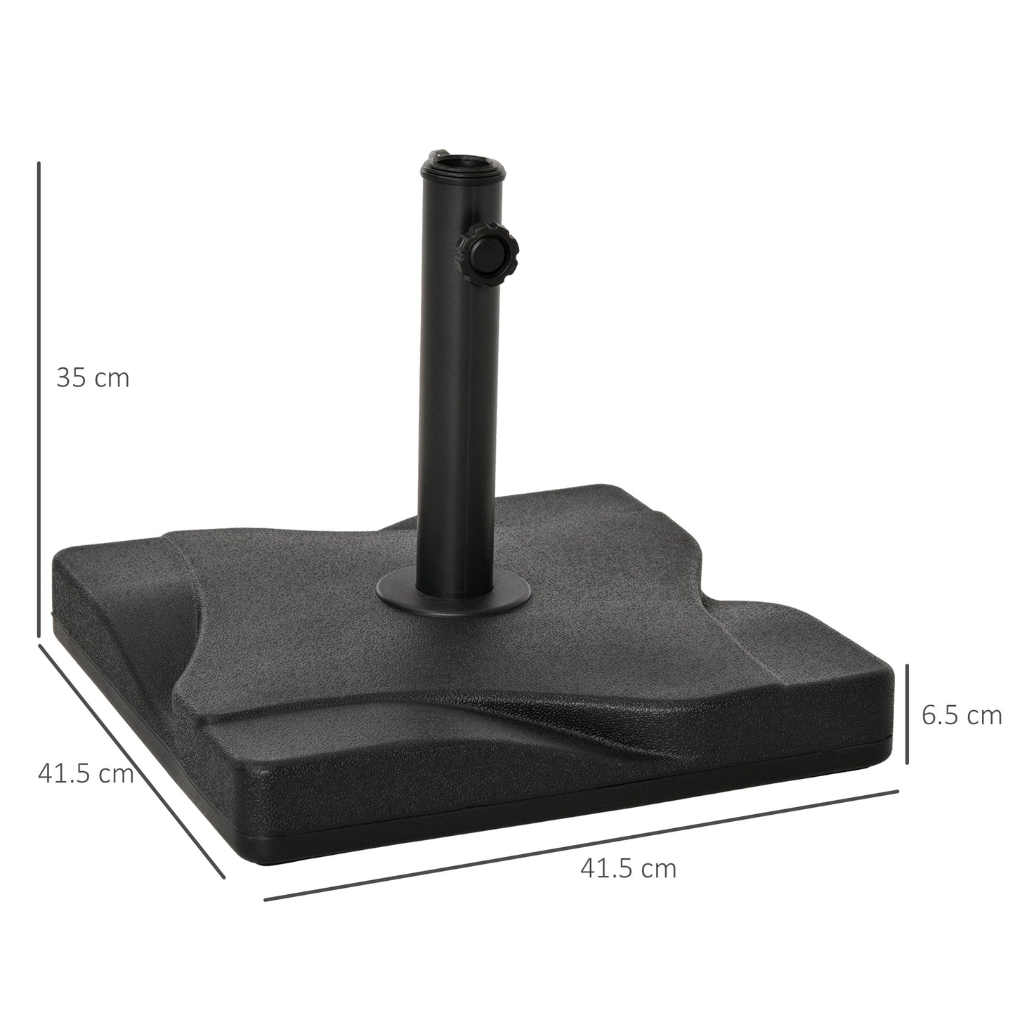 Outsunny 20kg Square Parasol Base Outdoor Garden Cement Umbrella Weight Stand Holder, Fits _32mm,_38mm,_48mm Pole - Black