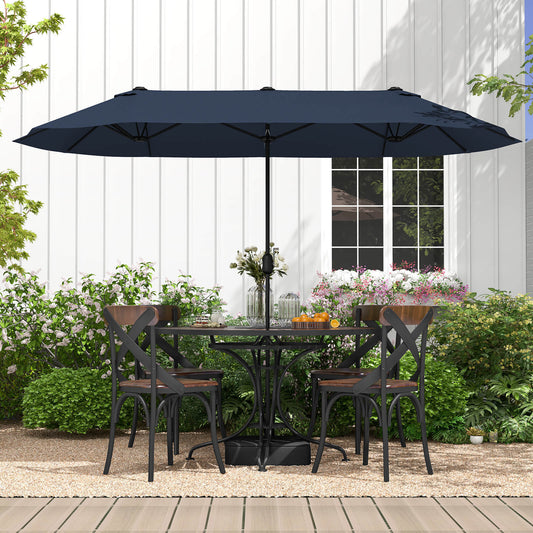 4m Double-sided Patio Umbrella with Crank Handle for Garden Pool Backyard-Navy