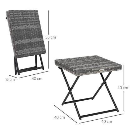 Outsunny Square PE Wicker Rattan składany stół, odporny na warunki atmosferyczne wiklinowy stolik boczny ze stalową ramą, szary