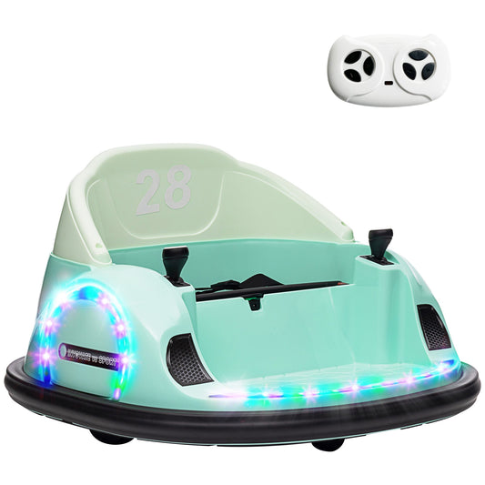 AIYAPLAY 360√Ç¬∞ Obrotowy samochód zderzakowy dla dzieci, 12 V samochód walca z pilotem, podwójny joystick, muzyka, światła, zielony