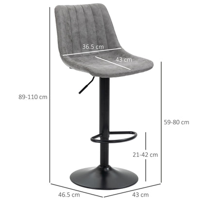 HOMCOM Adjustable Bar Stools Set of 2 Counter Height Barstools Dining Chairs 360¡ Swivel with Footrest for Home Pub, Grey