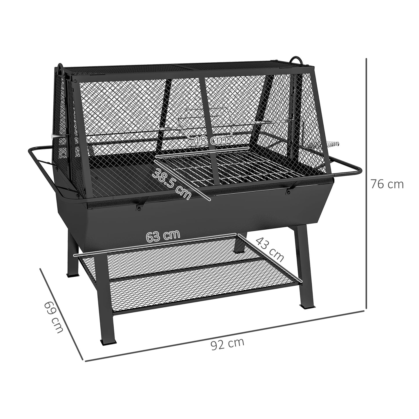 Grill 3 w 1 Outsunny, rożen i palenisko z pokrywą