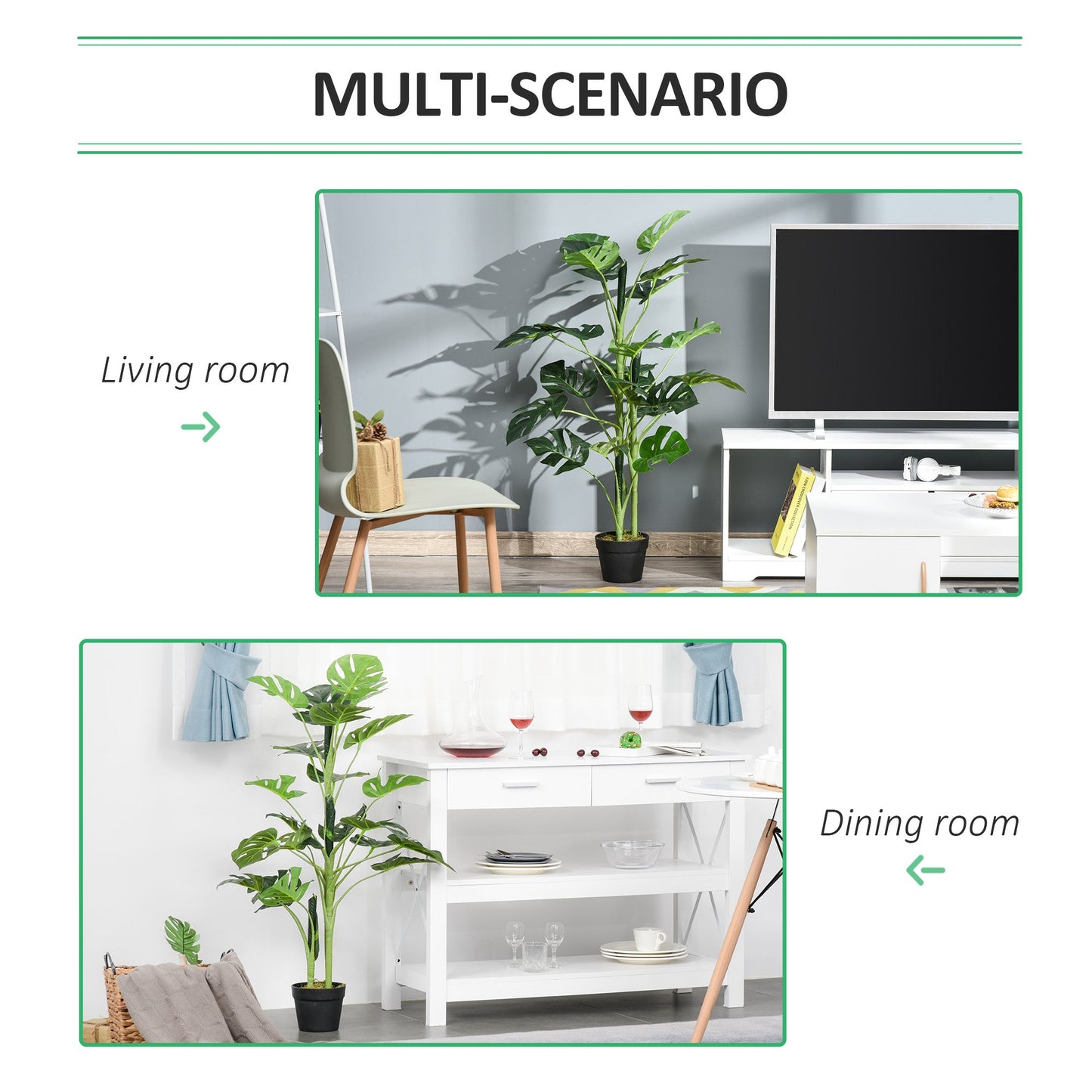 Outsunny 100cm/3.3FT Artificial Monstera Tree Decorative Cheese Plant 21 Leaves with Nursery Pot, Fake Tropical Palm Tree for Indoor D√É¬©cor