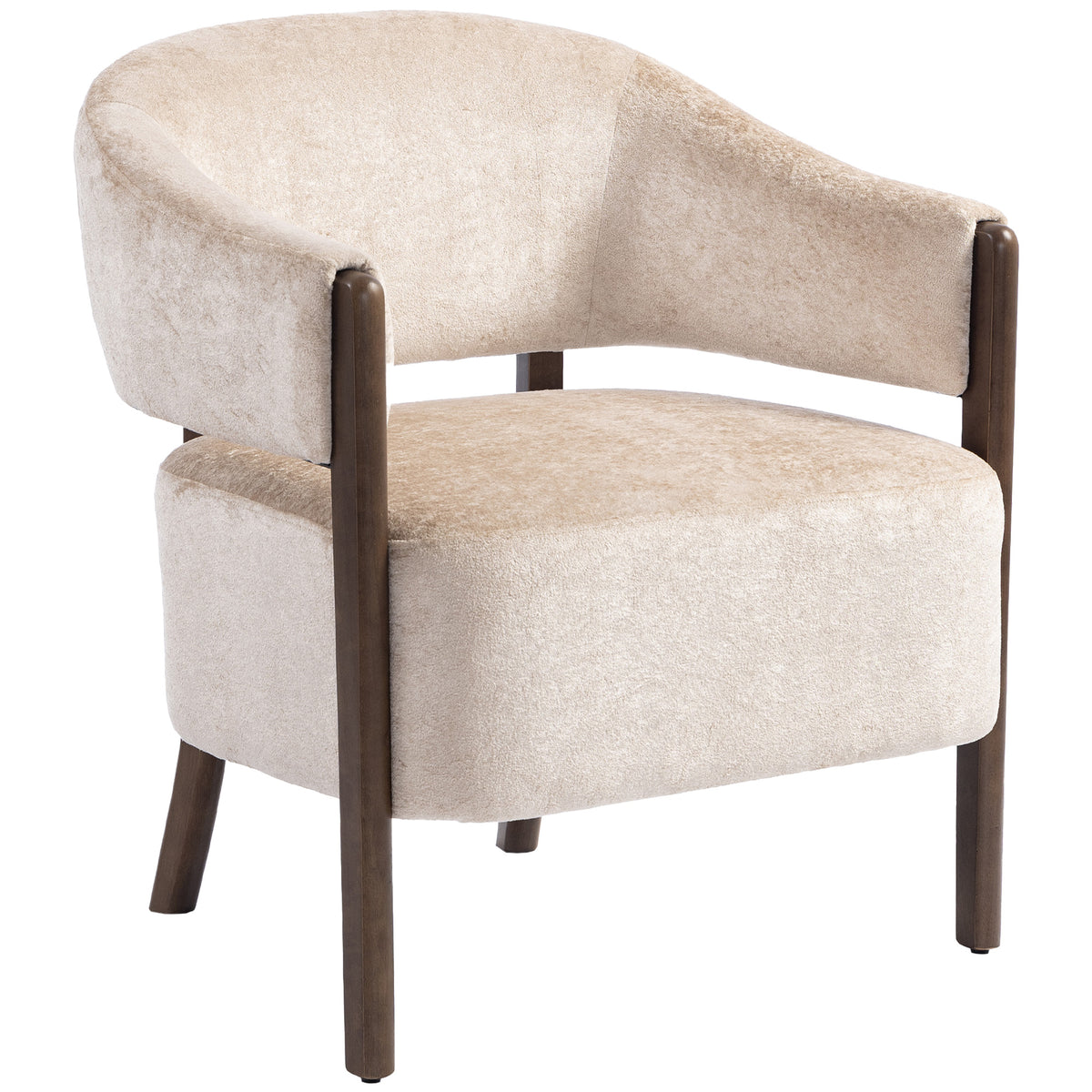 HOMCOM Accent Chair, Chenille Upholstered Tub Chair with Wide Seat, Solid Wood Frame and Legs, Comfy Armchair, Beige