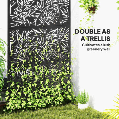 Outsunny Decorative Garden Privacy Screen with Stand, 6.5FT Freestanding Metal Outdoor Divider, Decorative Privacy Panel with Expansion Screws for Garden Pool Hot Tub, Bamboo Style, Black