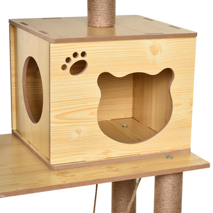 PawHut 130cm Cat Tree for Indoor Cats, Multi-Level Plush Cat Tower, with Five Scratching Posts, Two Perches, Cat House, Hammock