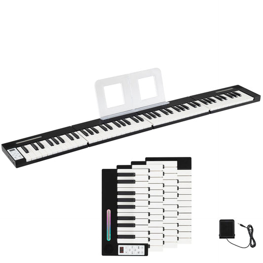 4PCS Portable Folding Full Size Electric Piano with Sustain Pedal Music Stand and Rechargeable Battery-Black