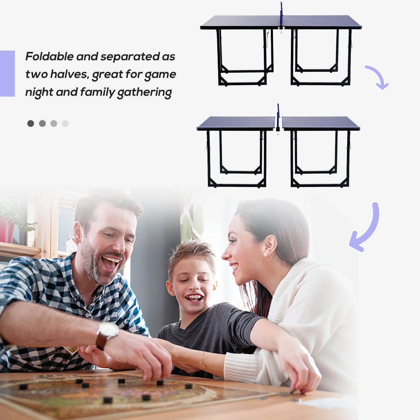 HOMCOM 6ft 182cm Mini Table Tennis Table Folding Ping Pong Table with Net Multi-Use Table for Indoor Outdoor Game, Blue