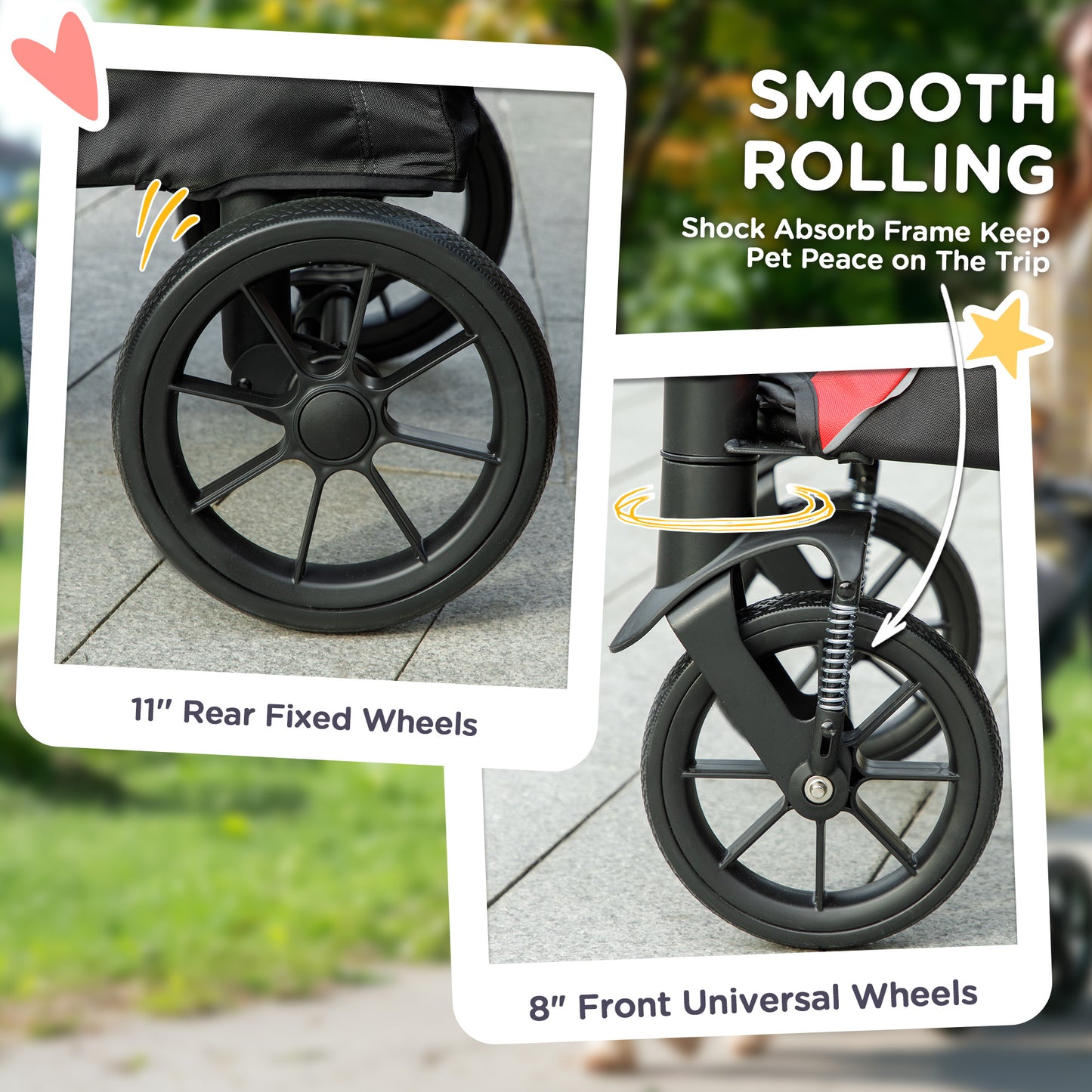PawHut Foldable Pet Stroller for Large Dogs with Four Big Wheels, Shock-Absorbing Frame, Safety Leashes, Brakes, Red/Black