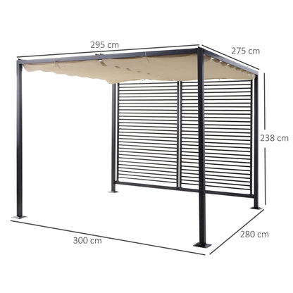 2.8m x 3m Retractable Metal Frame Outdoor Garden Pergola Beige