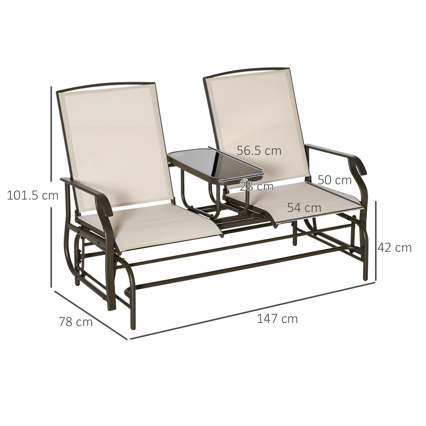 Outsunny Metal Double Swing Chair Glider Rocking Chair Seat Outdoor Seater Garden Furniture Patio Porch With Table