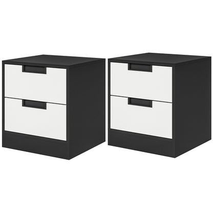 HOMCOM Set of Two Monochrome Two-Drawer Bedside Tables