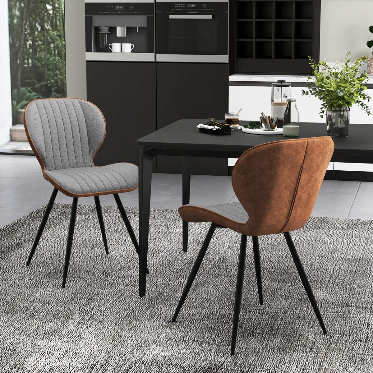4 Set Armless Dining Chair Modern Accent Chairs with Curved Backrest-Grey