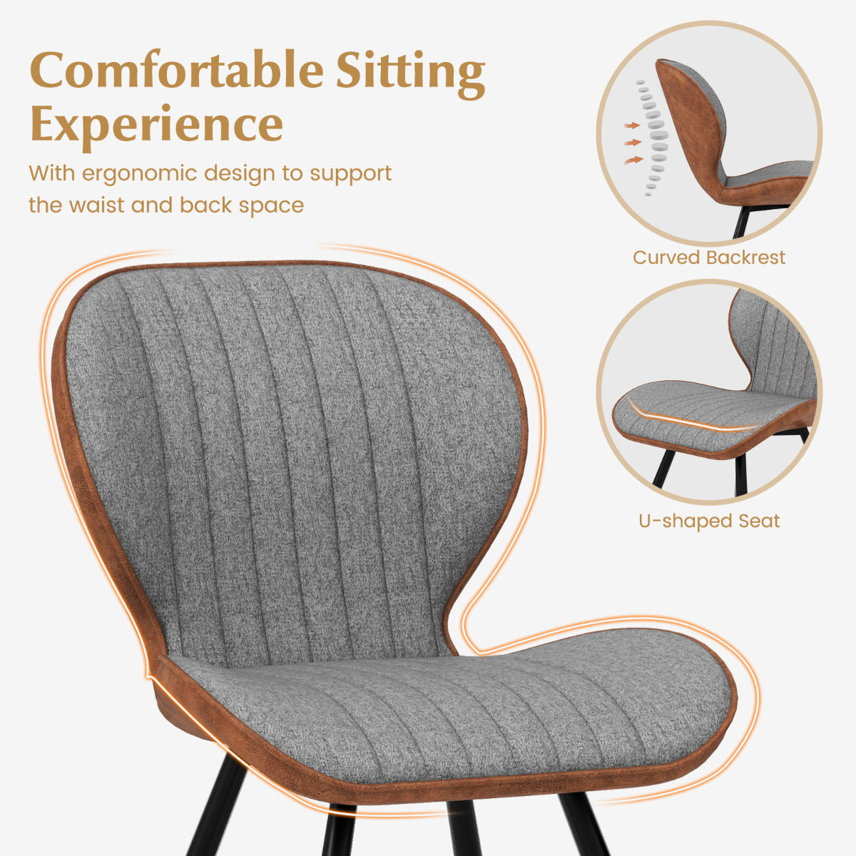 4 Set Armless Dining Chair Modern Accent Chairs with Curved Backrest-Grey