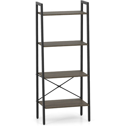 4-Tier Bookshelf with Metal Frame-Grey Oak