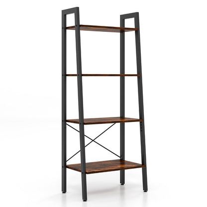 4-Tier Bookshelf with Metal Frame-Rustic Brown