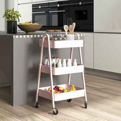 Wózek magazynowy HOMCOM Three-Tier - różowy