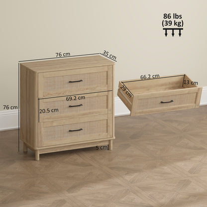 HOMCOM 76 cm Wide Drawer Chest of Drawers with 3 Drawer - Oak
