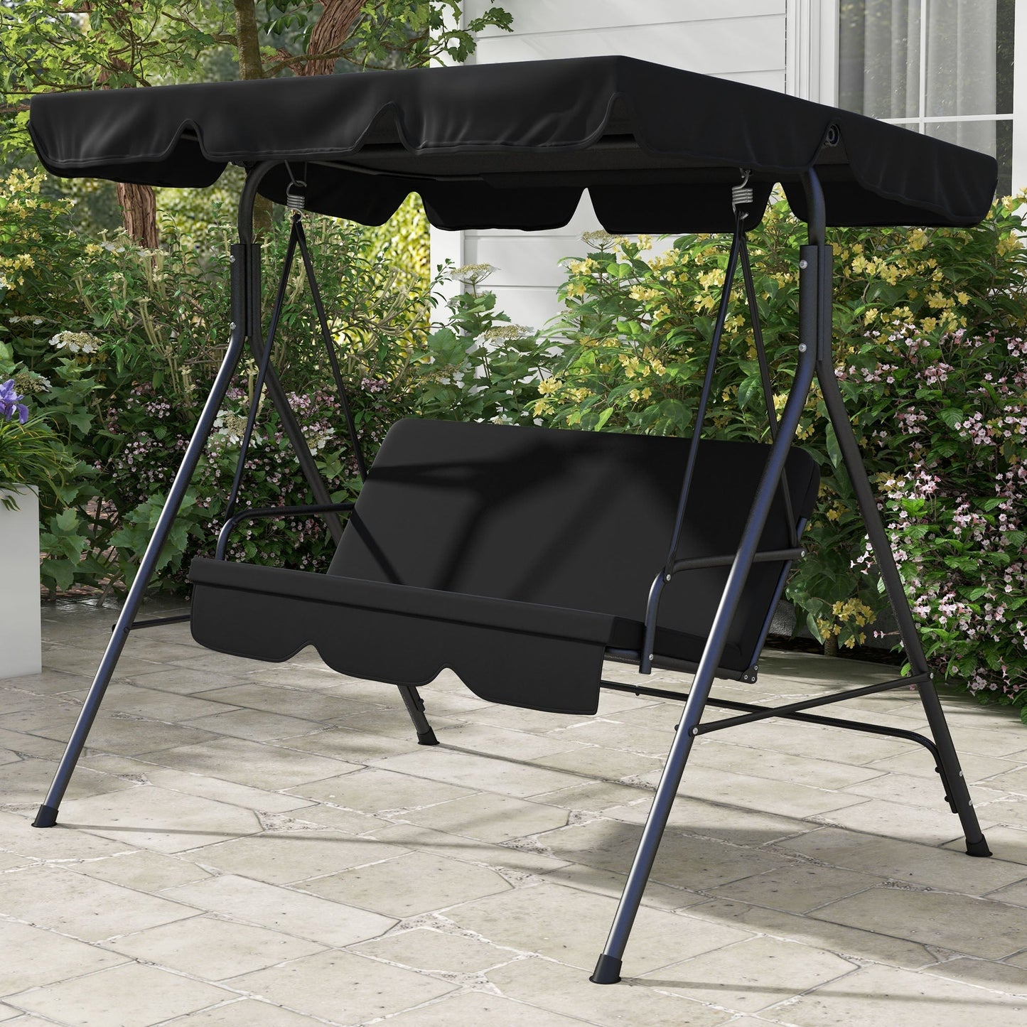 Outsunny 3-Seat Swing Chair Garden Swing Seat with Adjustable Canopy for Patio, Black