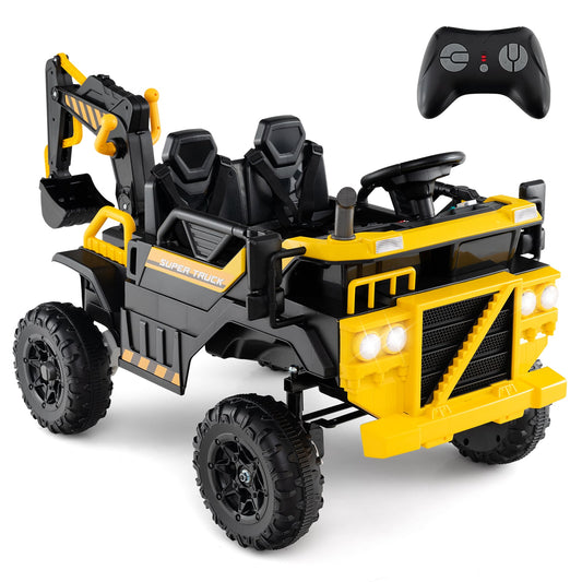 4WD Electric Truck Construction Vehicle with Remote Control-Yellow & Black