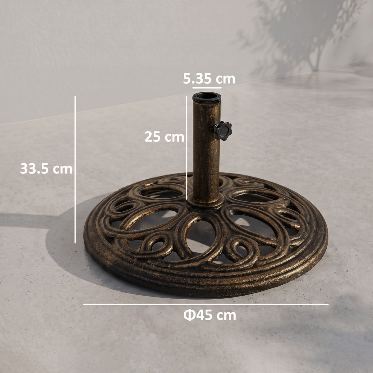 Outsunny 11.5 kg Cast Metal Round Patio Umbrella Base Stand, Umbrella Holder for Outdoor, Patio, Garden, Bronze Tone