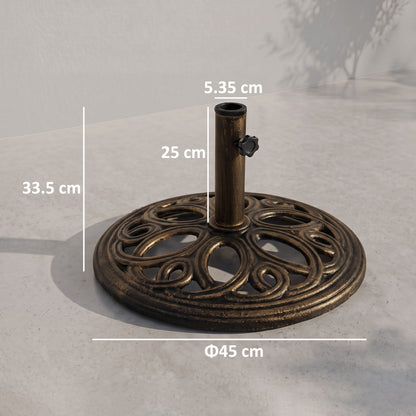 Outsunny 11.5 kg Cast Metal Round Patio Umbrella Base Stand, Umbrella Holder for Outdoor, Patio, Garden, Bronze Tone