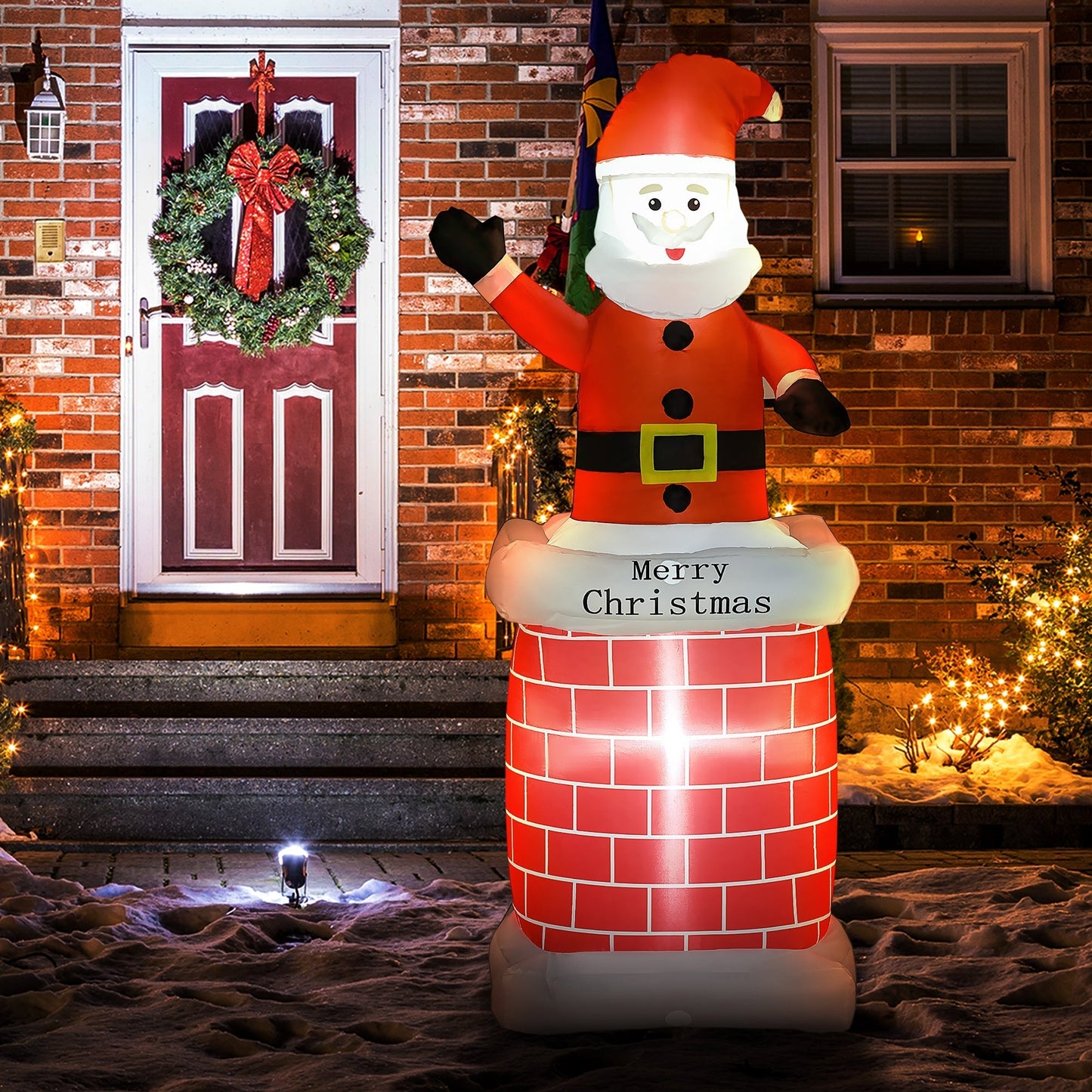 HOMCOM 7ft Christmas Inflatable Santa Claus from Chimney, Blow-Up Outdoor LED Garden Display for Lawn, Party