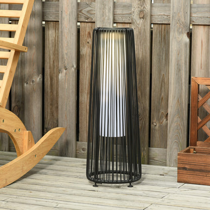 Outsunny Patio Garden Solar Powered Lights Woven Resin Wicker Lantern Auto On/Off for Porch, Yard, Lawn, Courtyard, Black