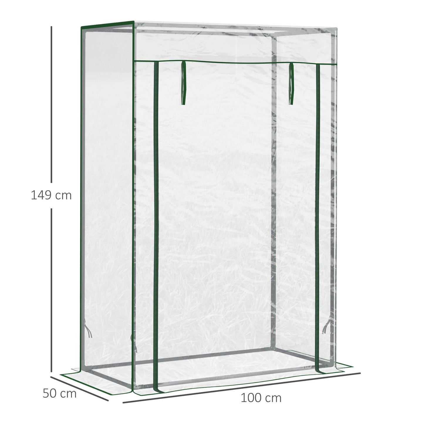 Outsunny 100 x 50 x 150cm Greenhouse Steel Frame PVC Cover with Roll-up Door Outdoor for Backyard, Balcony, Garden, Green