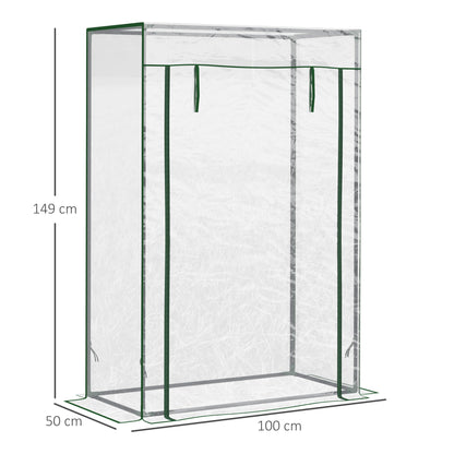 Outsunny 100 x 50 x 150cm Greenhouse Steel Frame PVC Cover with Roll-up Door Outdoor for Backyard, Balcony, Garden, Green