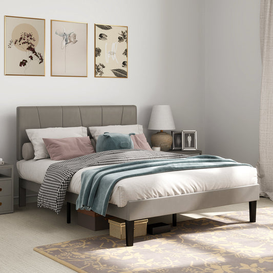 HOMCOM King Size Bed Frame with Velvet-Feel Headboard 161W x 208D x 121Hcm, Grey