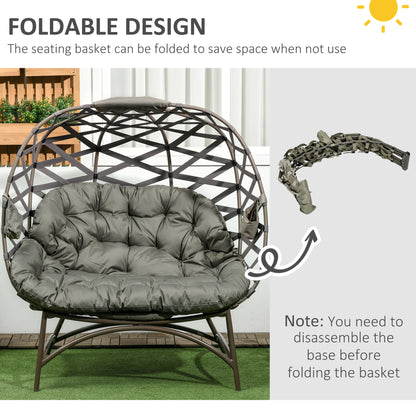 Fotel ogrodowy Outsunny 2-osobowy Egg Chair Outdoor, składany, pleciony, z poduszką i kieszeniami na kubki – piaskowo-brązowy