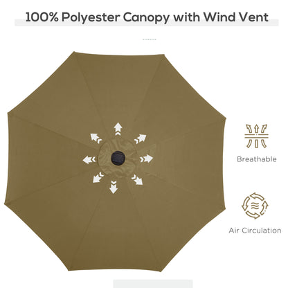 Outsunny 2.7m Patio Garden Umbrella Outdoor Parasol with Tilt Crank and 24 LEDs Lights (Brown)