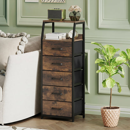 5-Drawer Storage Cabinet with Detachable Foldable Fabric Drawers and Anti-Tipping Kits-Rustic Brown