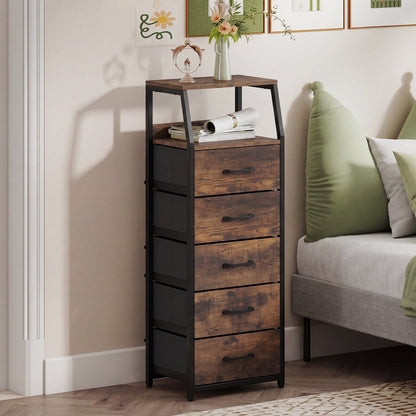 5-Drawer Storage Cabinet with Detachable Foldable Fabric Drawers and Anti-Tipping Kits-Rustic Brown