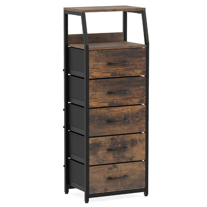 5-Drawer Storage Cabinet with Detachable Foldable Fabric Drawers and Anti-Tipping Kits-Rustic Brown