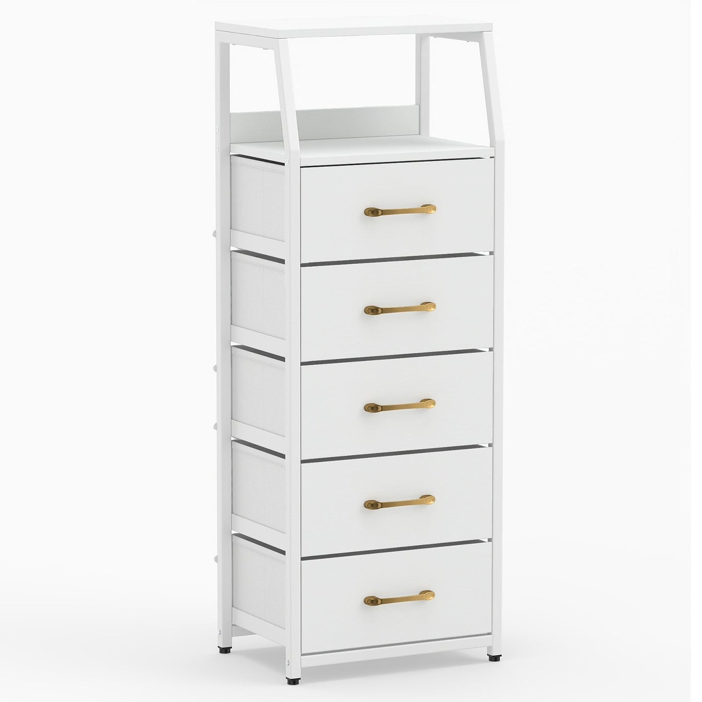 5-Drawer Storage Cabinet with Detachable Foldable Fabric Drawers and Anti-Tipping Kits-White