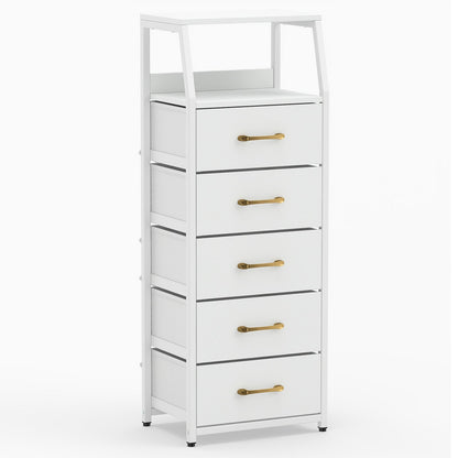 5-Drawer Storage Cabinet with Detachable Foldable Fabric Drawers and Anti-Tipping Kits-White