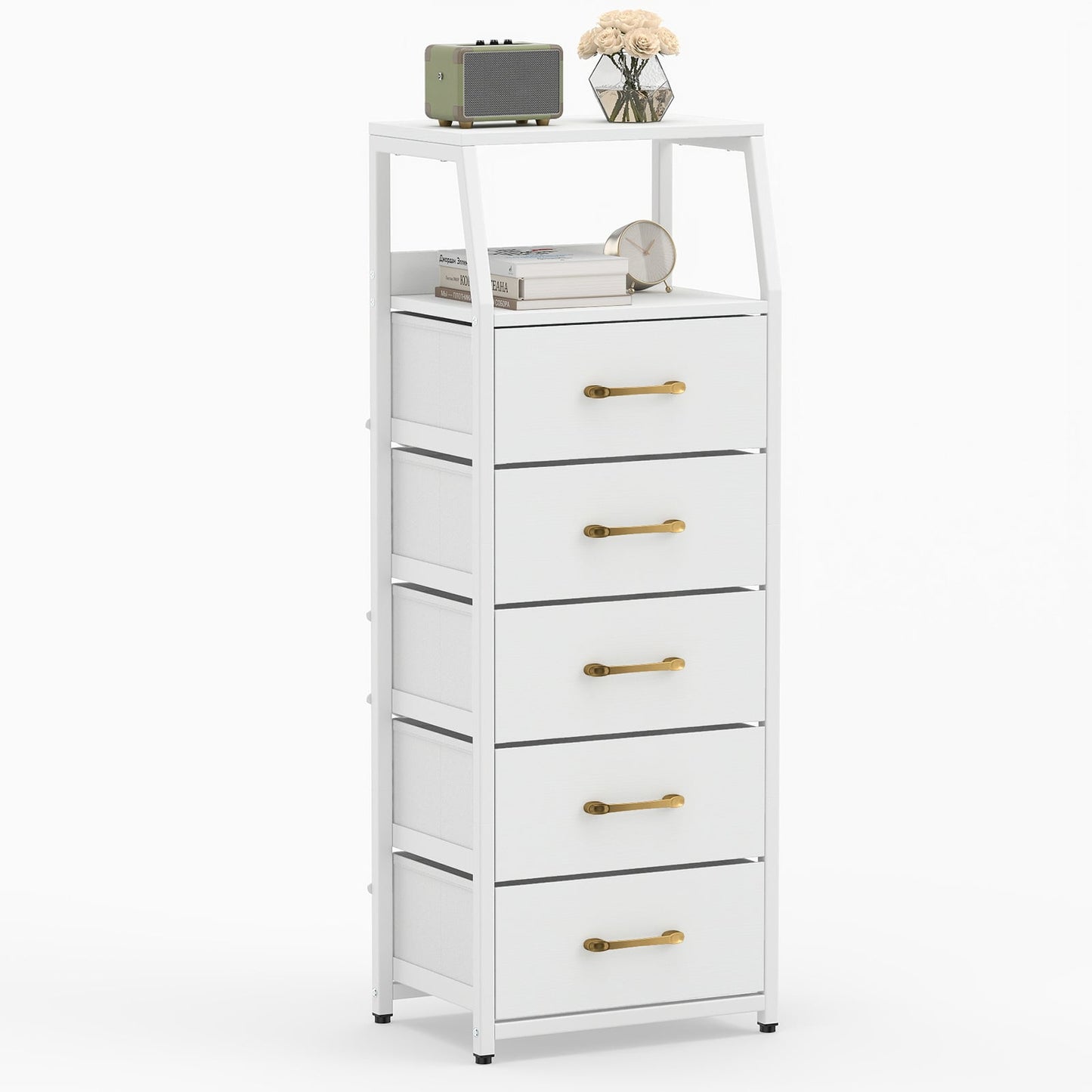 5-Drawer Storage Cabinet with Detachable Foldable Fabric Drawers and Anti-Tipping Kits-White