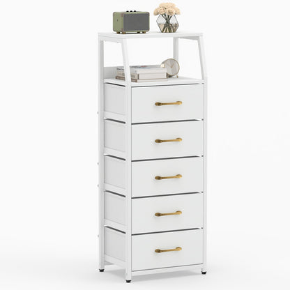 5-Drawer Storage Cabinet with Detachable Foldable Fabric Drawers and Anti-Tipping Kits-White