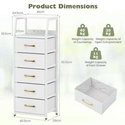 5-Drawer Storage Cabinet with Detachable Foldable Fabric Drawers and Anti-Tipping Kits-White