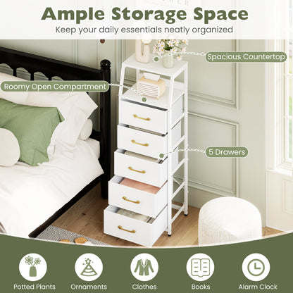 5-Drawer Storage Cabinet with Detachable Foldable Fabric Drawers and Anti-Tipping Kits-White