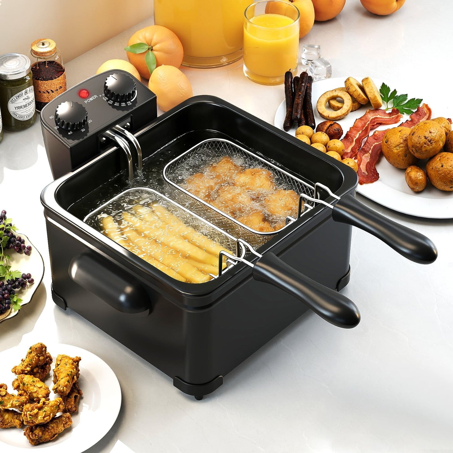 5 Liter 2000W Electric Deep Fryer Oil Fryer with 3 Detachable Frying Baskets
