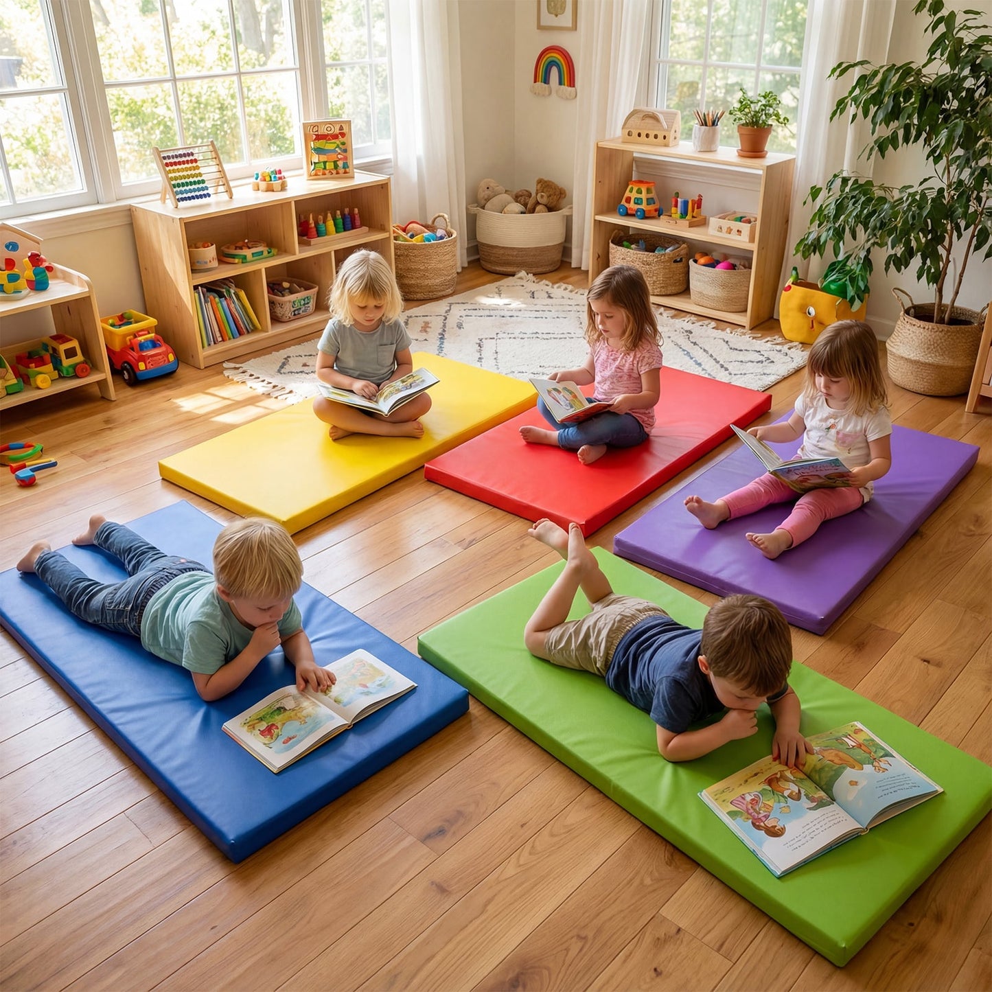5-Pack Kids Nap Mats 5.5 CM Thick Sponge Rest Mats with PU Covers for Toddlers-Rainbow