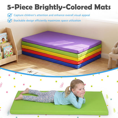 5-Pack Kids Nap Mats 5.5 CM Thick Sponge Rest Mats with PU Covers for Toddlers-Rainbow