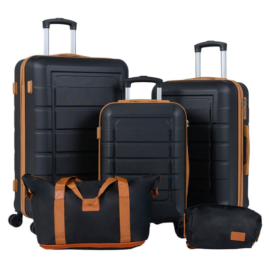 5-Piece Luggage Set with Universal Wheels and ABS Hard Shell for Travel-Black