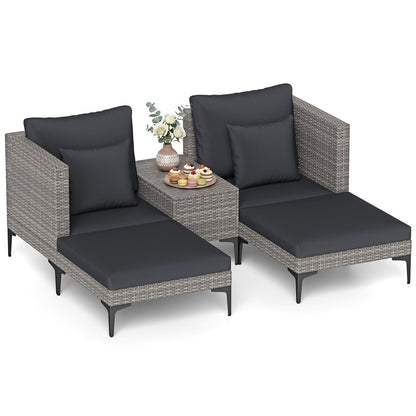 5-Piece Patio Conversation Set with 2 Armchairs 2 Ottomans and Side Table-Dark Grey