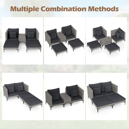5-Piece Patio Conversation Set with 2 Armchairs 2 Ottomans and Side Table-Dark Grey
