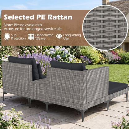 5-Piece Patio Conversation Set with 2 Armchairs 2 Ottomans and Side Table-Dark Grey