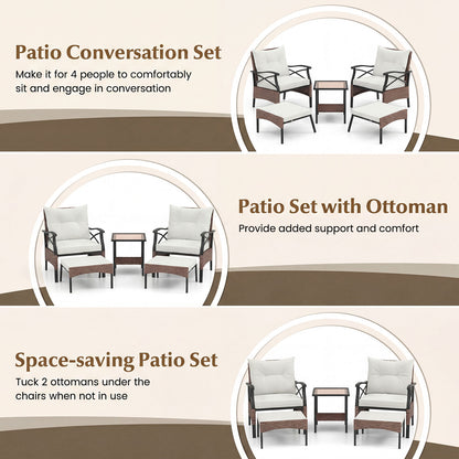 5 Piece Patio Furniture Set with Soft Seat and Back Cushions Included-Beige